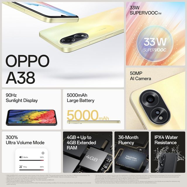 Buy oppo A38 (4GB RAM, 128GB, Glowing Black) Online - Croma